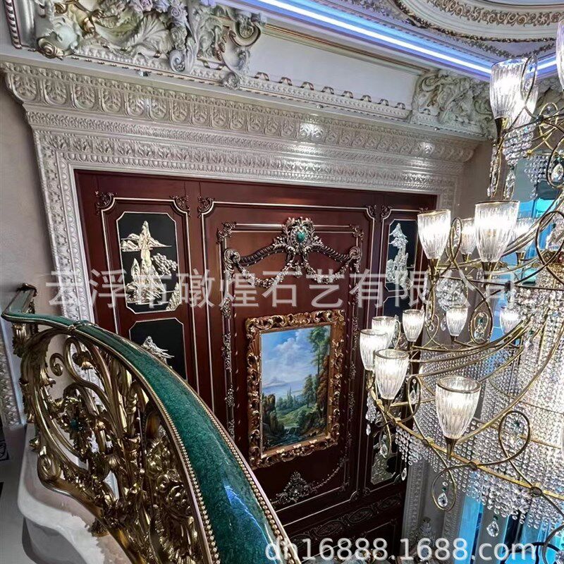 天然大理石电视背景墙石雕刻浮雕护墙石板别墅复式中空厅石材装修