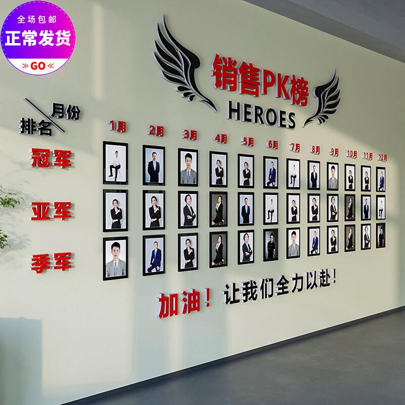 销售公司员工业绩pk榜墙贴w企业团队励志文化墙销冠照片墙相框装