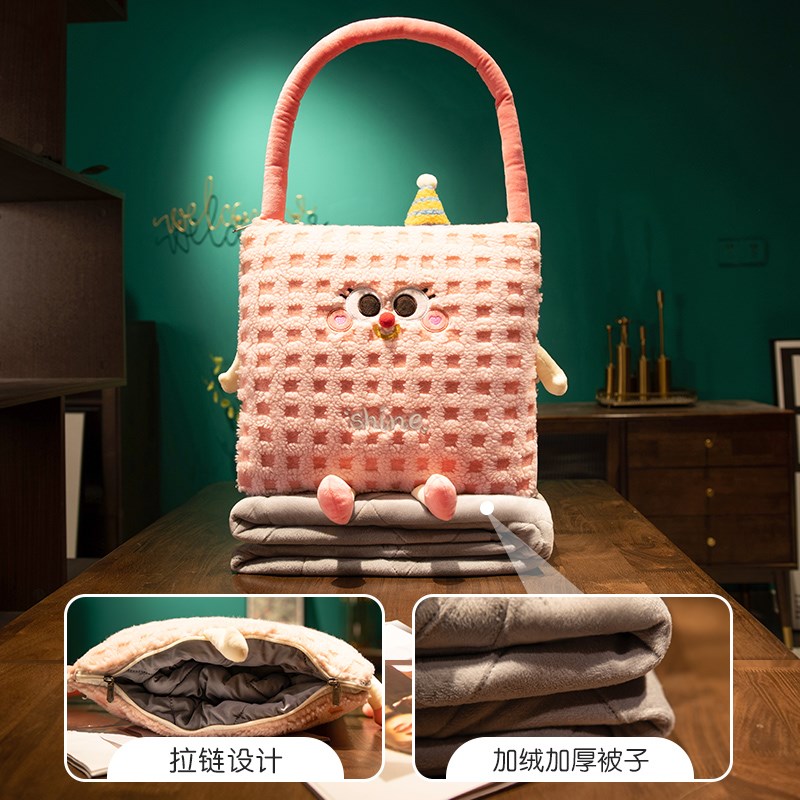 加厚抱枕被子两用办公室午睡折叠毯子两用汽车靠枕后排靠背垫冬季