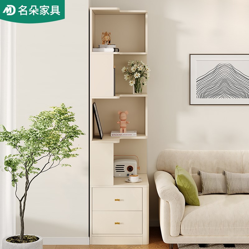 奶油风转角书柜小户型定制客厅墙角沙发边柜床头柜展示储物柜5C9