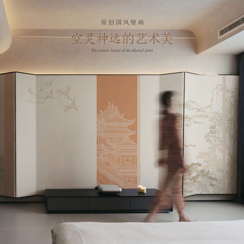 现代新中式浮雕墙纸国风意境壁布硬包背景墙布办公室茶室装修壁纸