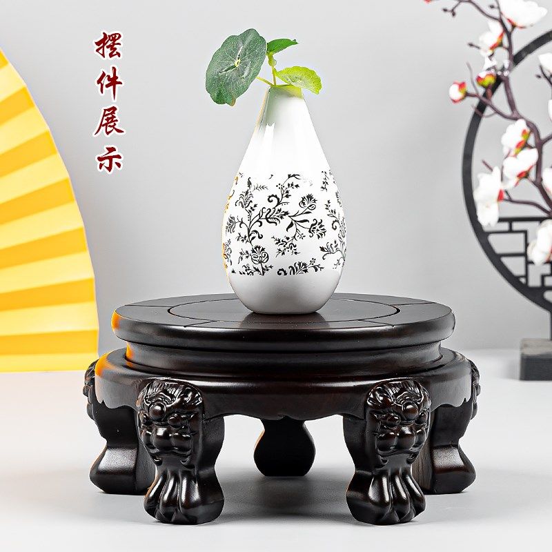 花梨木虎脚虎脸圆形花瓶底座实木花盆文玩奇石工艺品摆件底座托架