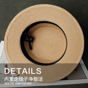 巴拿马平顶草帽男大沿夏季遮阳太阳帽男款绅士帽海边度假防晒凉帽