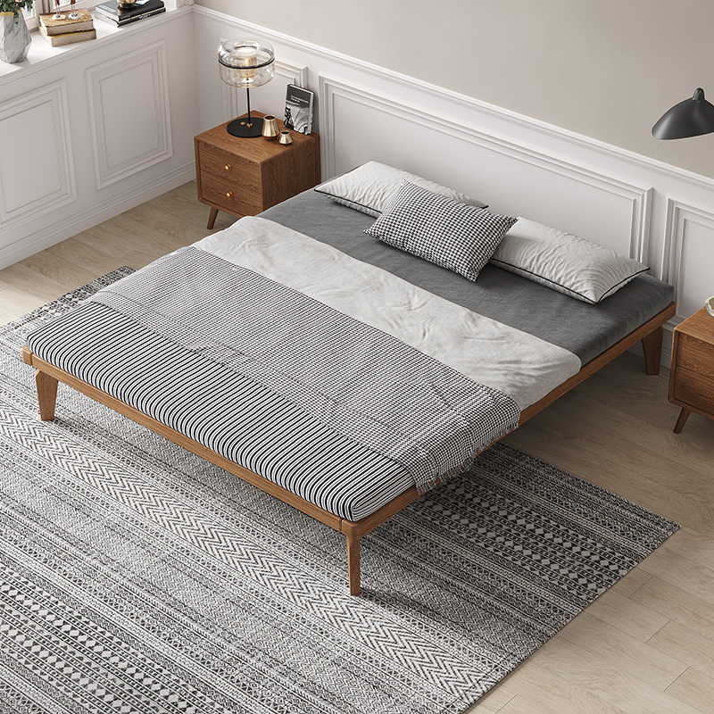 架子无床头床现代简约酒店小户型1米2单人床实木床白蜡木家用