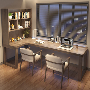 全实木转角书桌书柜一体双人儿童学习桌L型电O脑桌办公拐角7工作