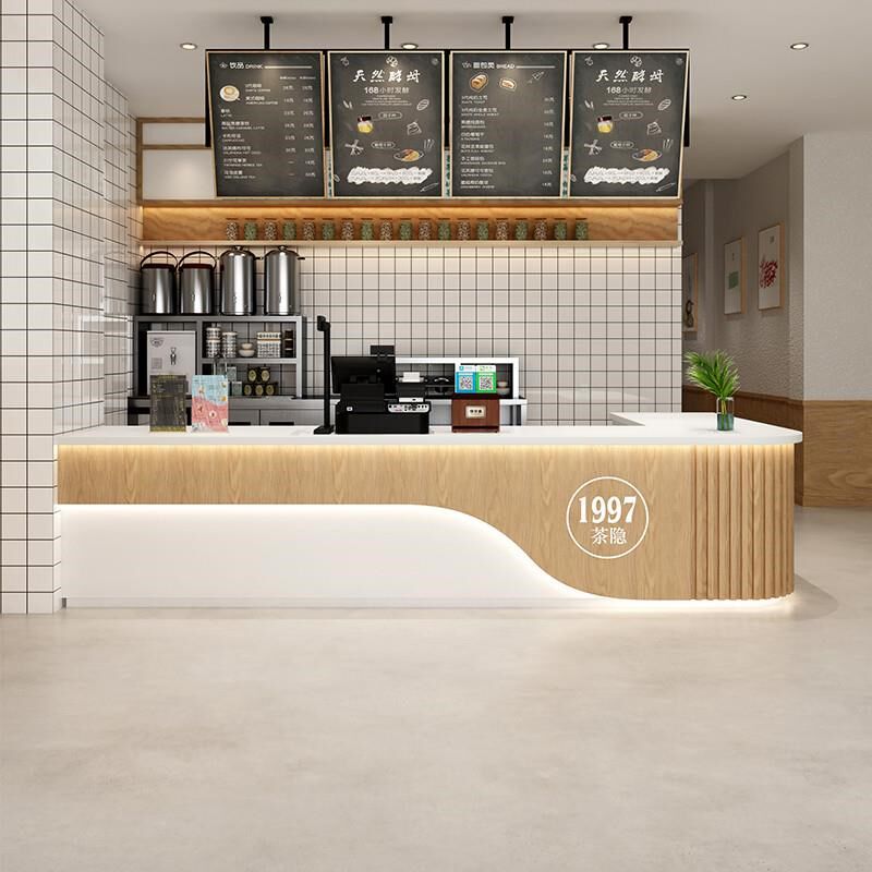 奶茶店吧台甜品蛋糕水果店转角一体收银台咖啡厅健身房前台接待台