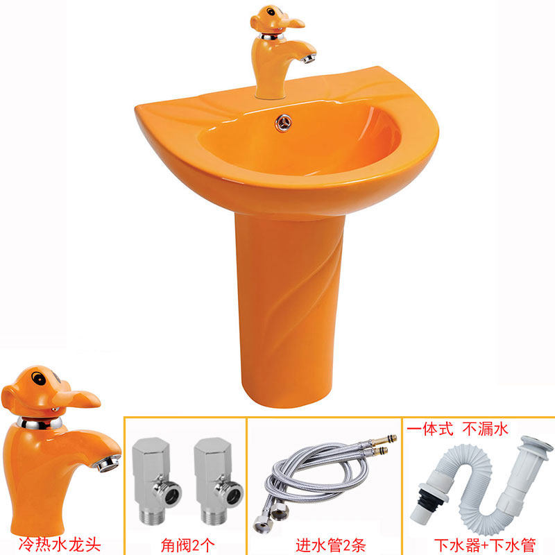 儿童彩色立柱盆陶瓷洗手盆洗脸盆卡通落地式幼儿园学校洗手台水池