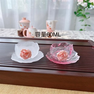 手工 网红透明水晶玻璃茶杯粉功夫茶具茶杯家用茶碗品茗杯套装