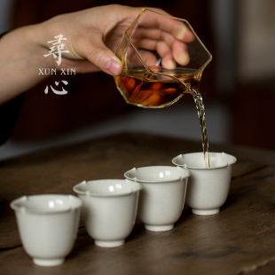 草木灰花边小茶杯单个手工铃铛杯陶瓷杯子家用功夫茶具简约泡茶杯