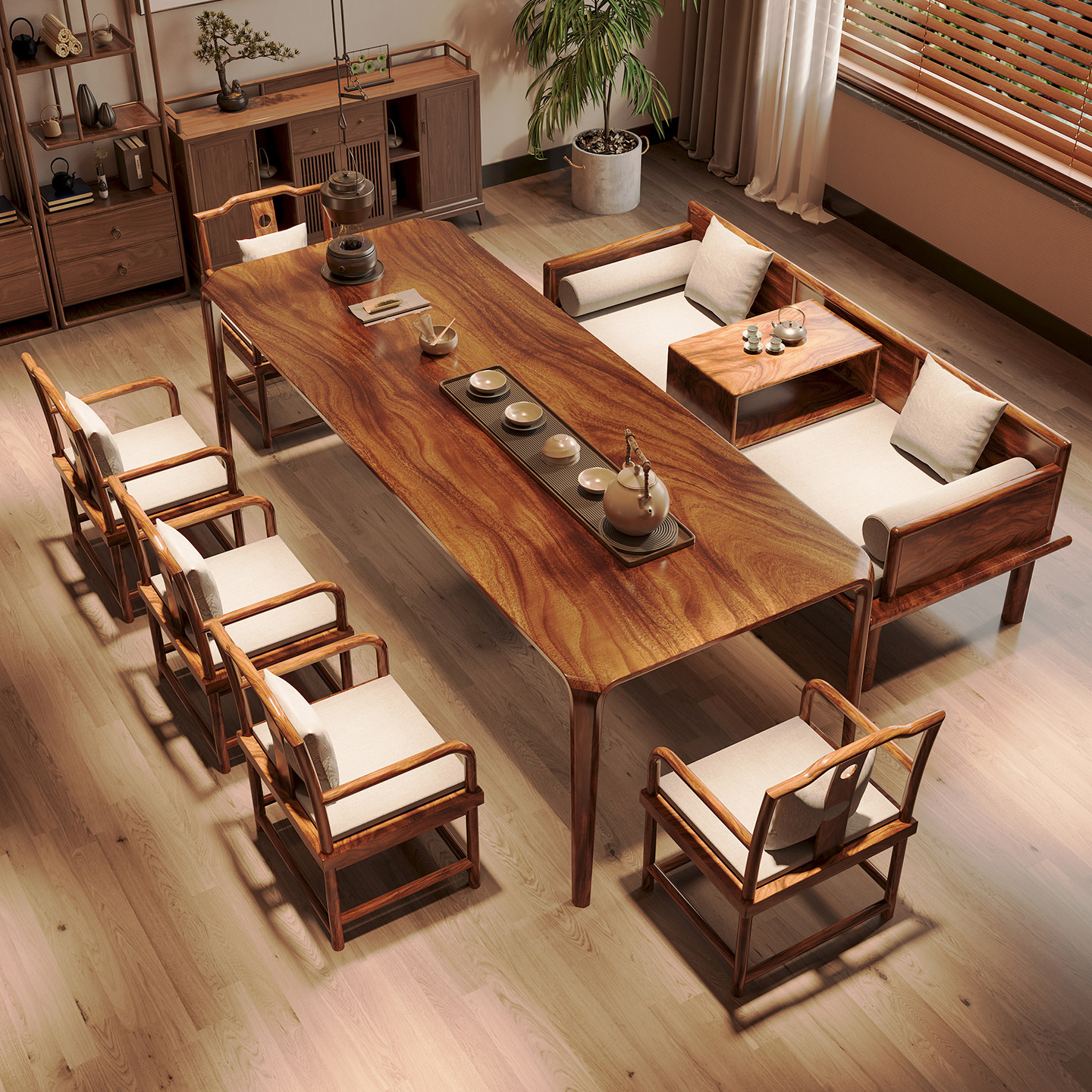 高档胡桃木罗汉床茶桌椅组合家用客厅新中式茶几办公室实木泡茶台