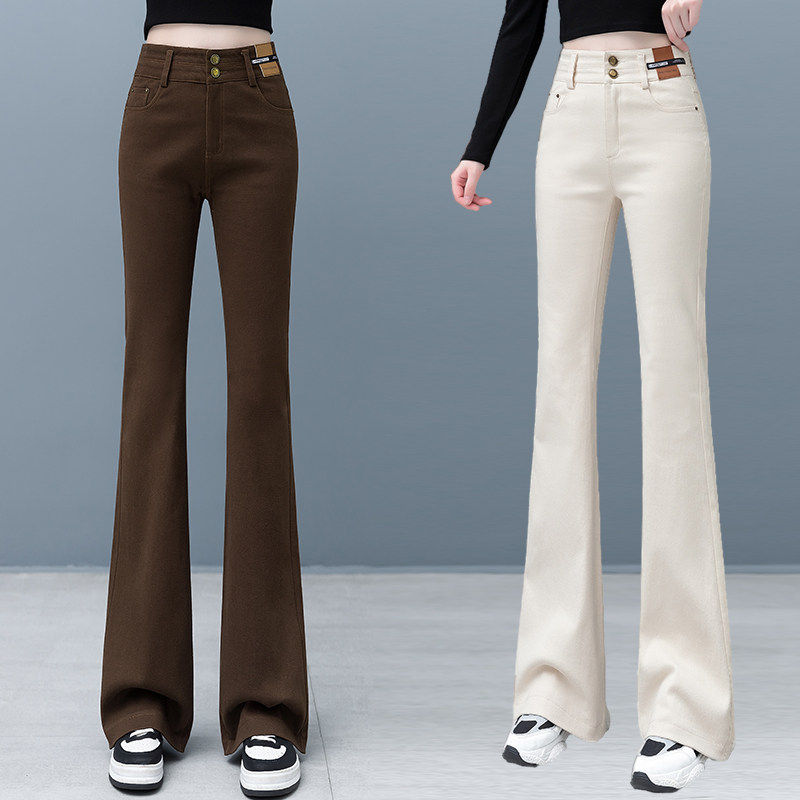 时尚高腰牛仔马蹄裤女春夏修身显瘦喇叭裤舒适百搭拖地紧身微喇裤