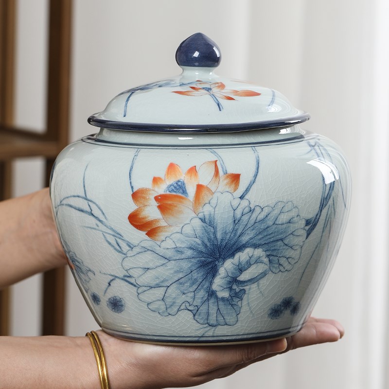 叶罐陶瓷哥窑开片大中小号密封罐家用茶缸普洱白茶储茶罐复古礼盒