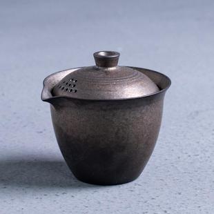古铜色手抓壶鎏金复古茶壶铁锈釉单个泡茶壶陶瓷功夫茶具家用 日式