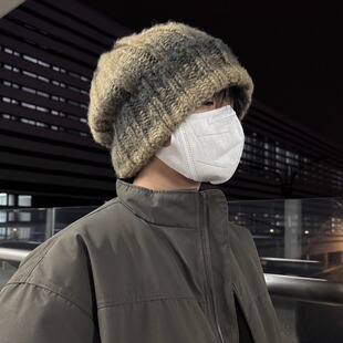 男士日系大头围粗针织帽男款加绒加厚毛线帽男女情侣款秋冬季帽子