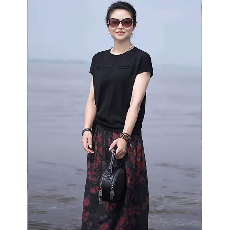 肉松麻花复古红色碎花棉麻半身裙女2026新款宽松麻料a字裙遮