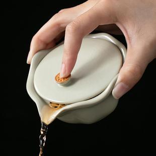 米黄汝窑茶壶陶瓷手抓壶盖碗单个家用小号带盖泡茶器高档功夫茶具