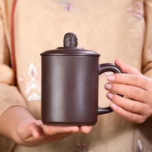 泡茶杯带盖子茶具 宜兴紫砂杯原矿老紫泥大容量全手工刻绘办公男士
