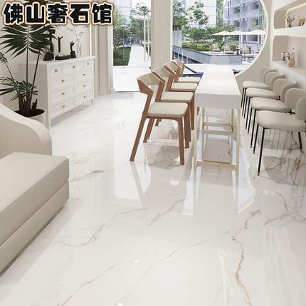 轻奢客厅地砖60x120卡拉金鱼肚金瓷砖750x1500奢石白色地板砖墙砖