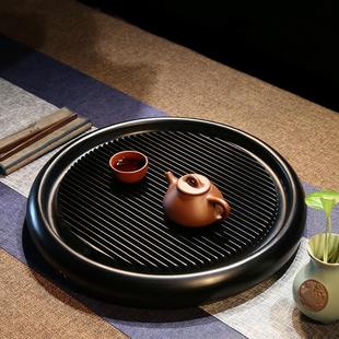 德国圆形电木茶盘家用客厅黑色小型干泡排水茶台托盘 现代简约新款