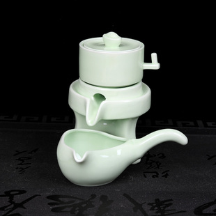家用懒人泡茶器半自动陶瓷功夫泡茶器茶壶茶杯青花瓷 石磨茶具套装
