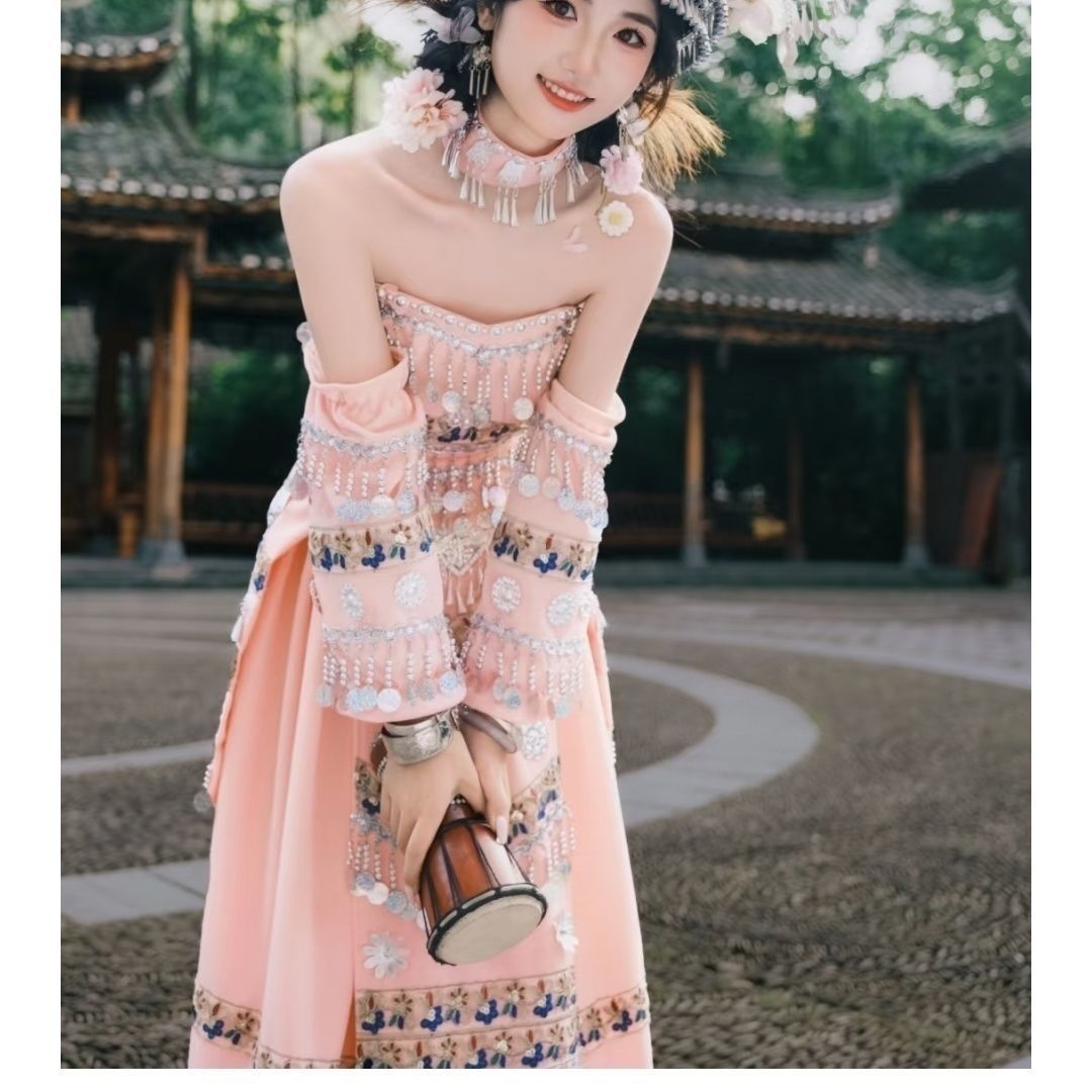 新款苗疆少女粉色超仙旅拍套装