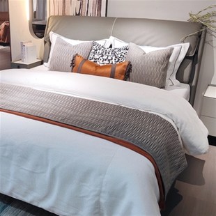 床上用品可定制 现代轻奢皮质灰咖色简约样板房床品家居12件套软装