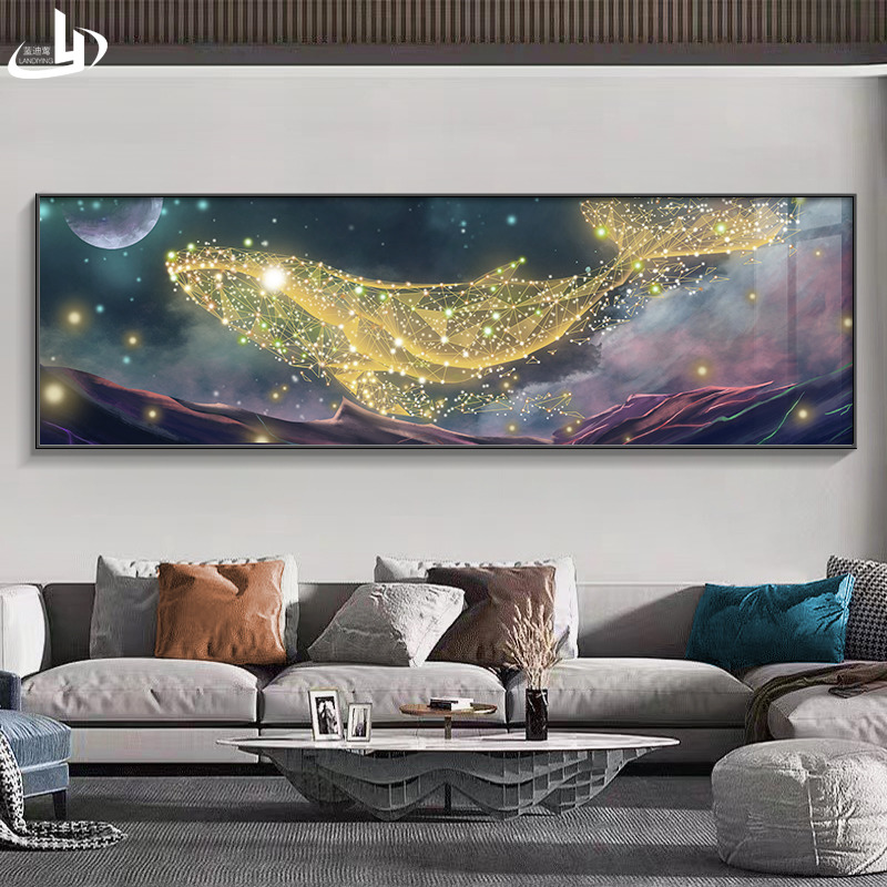 抽象鲸鱼卧室装饰画现代轻奢客厅沙发背景墙挂画晶瓷镶钻床头壁画图片