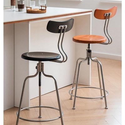 L!轻奢实木靠背餐椅升降酒吧台高脚椅吧凳旋转酒吧椅前台收银吧台