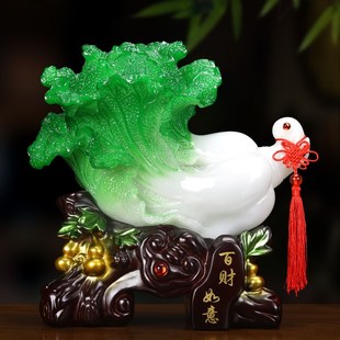 新款 饰品开业礼品 百财如意招财玉白菜工艺品摆件客厅酒柜办公室装