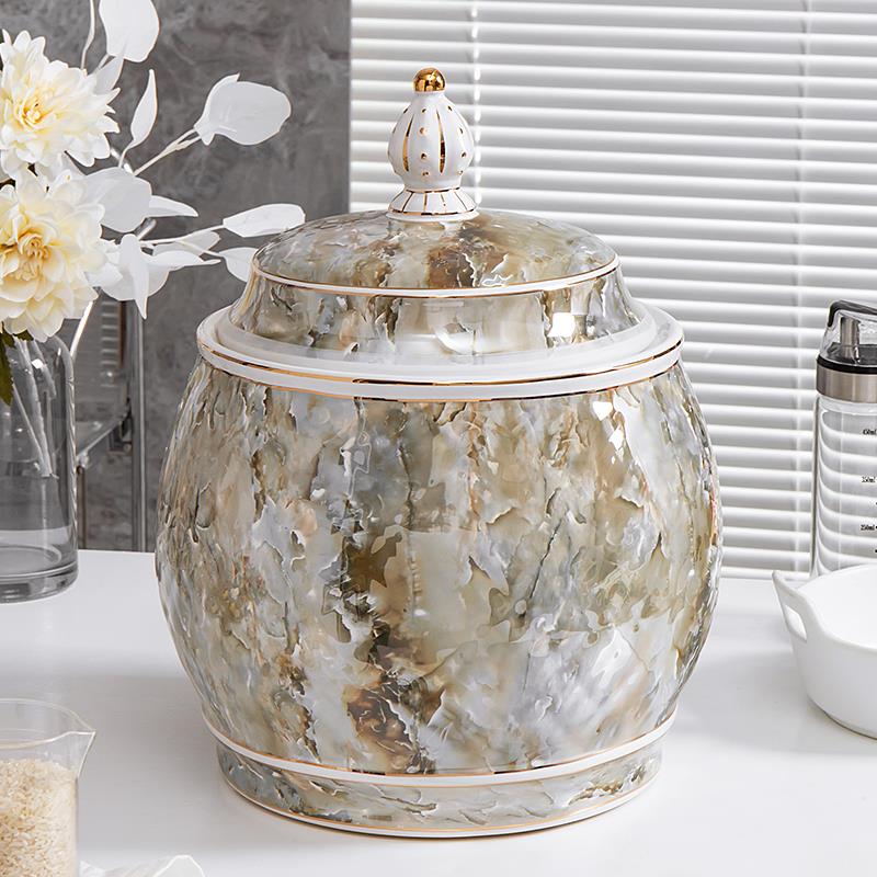 轻奢米缸陶瓷带盖子家用10kg20斤防虫防潮密封储米箱面 面粉桶储