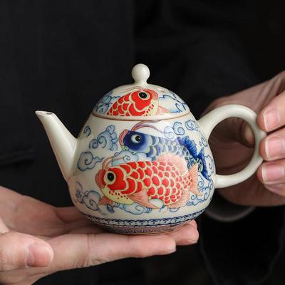 陶瓷龙鱼文旦壶茶壶个人专用高档精致泡茶壶单个茶水壶功夫茶具