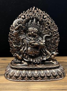 尼泊尔藏传纯铜玛哈嘎啦二臂大黑天护法红铜噶举佛像财神摆件供奉