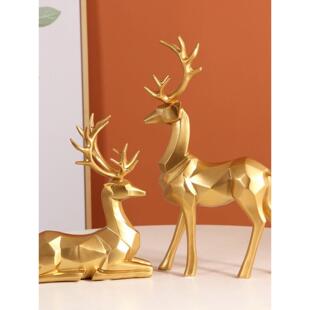 带入财富与宝藏触手可及奢华金麋鹿小腰客厅入口电视酒柜装饰摆件