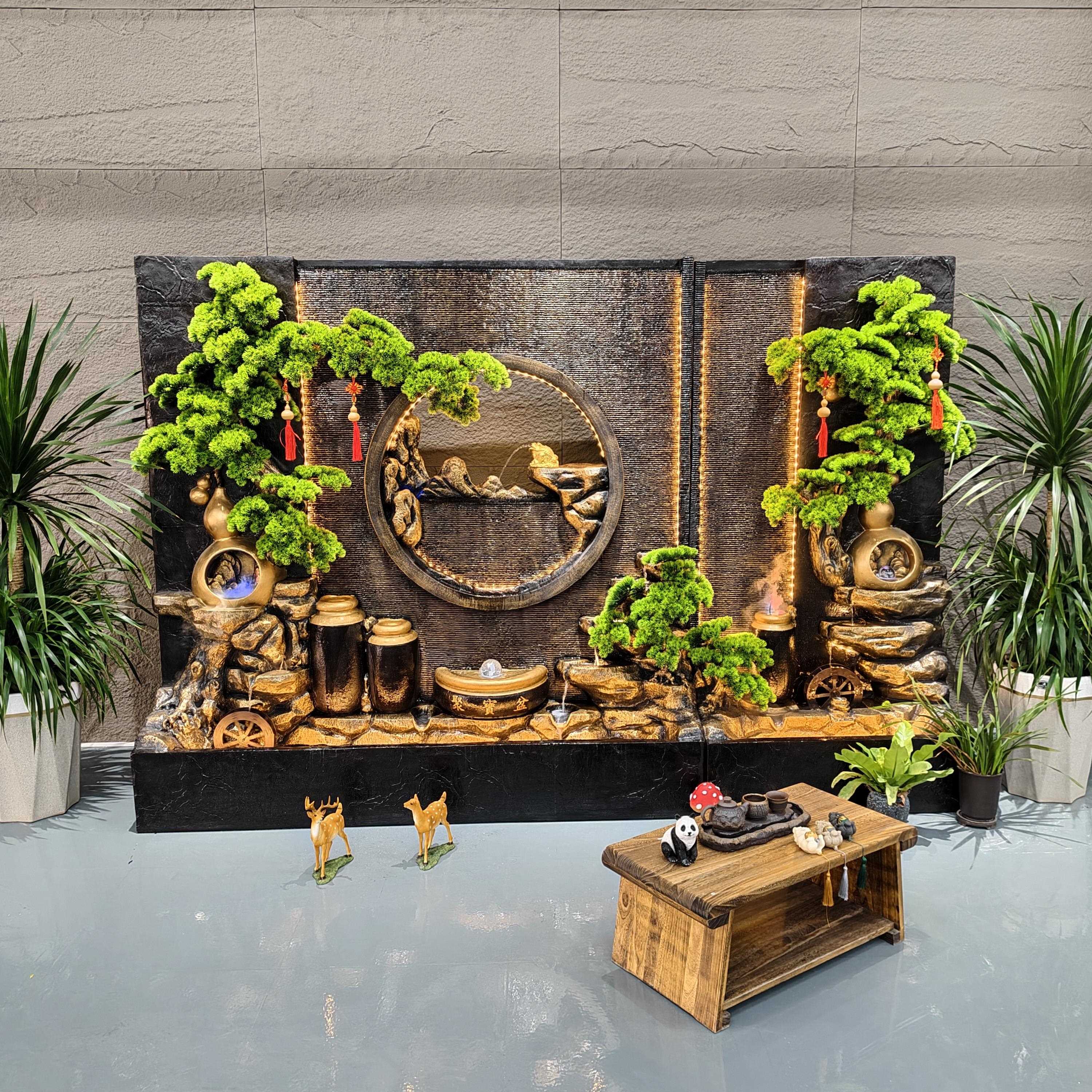 水景背景墙庭院假山流水屏风隔断生财摆件落地水系景观大型水幕墙