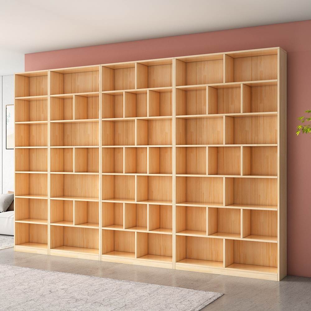 全实木书架落地书柜置物架满墙一体储物柜客厅原木环保收纳儿童