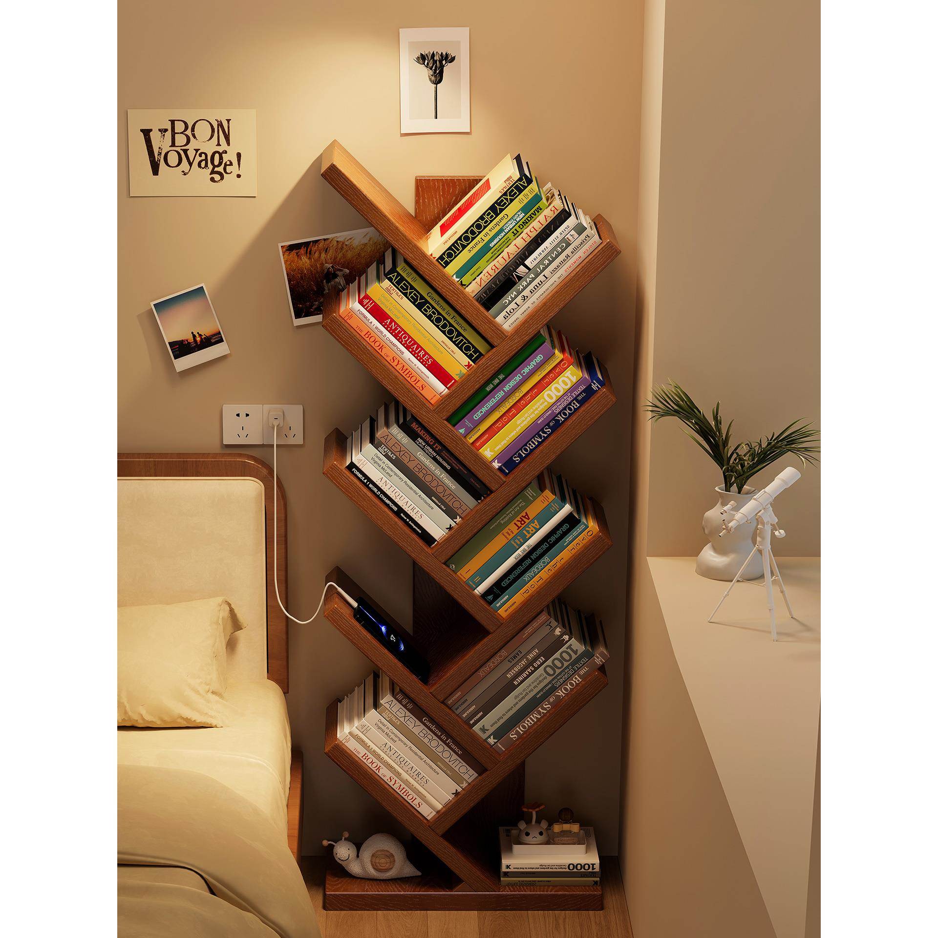 实木书架落地置物架家用客厅收纳书柜简易儿童卧室床边桌面小架子