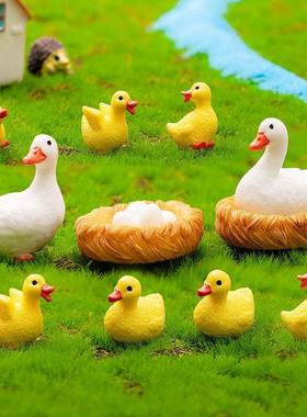 微景观摆件仿真鸭子一家 园艺造景树脂diy工艺装饰品小摆件高级感