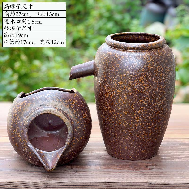 古法养鱼流水罐过滤增氧水循环陶瓷复古瀑布酒店民宿装饰摆件陶罐