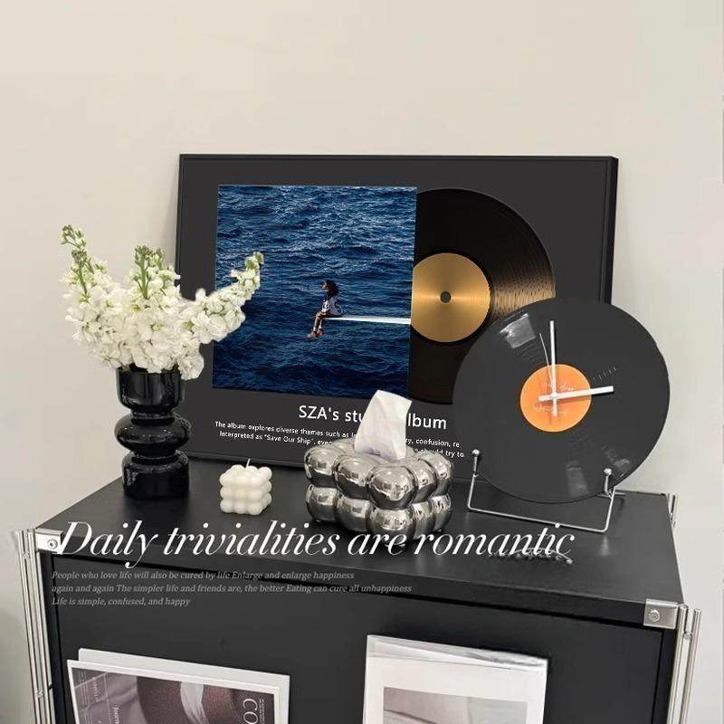 复古客厅电视柜黑胶唱片装饰画餐厅CD专辑挂画高级感卧室桌面摆画