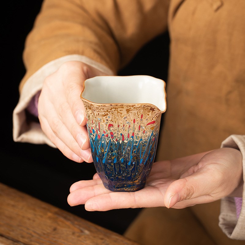 大漆枫叶公道杯汝瓷茶海手工创意分茶器高端匀杯漆器茶具家用陶瓷