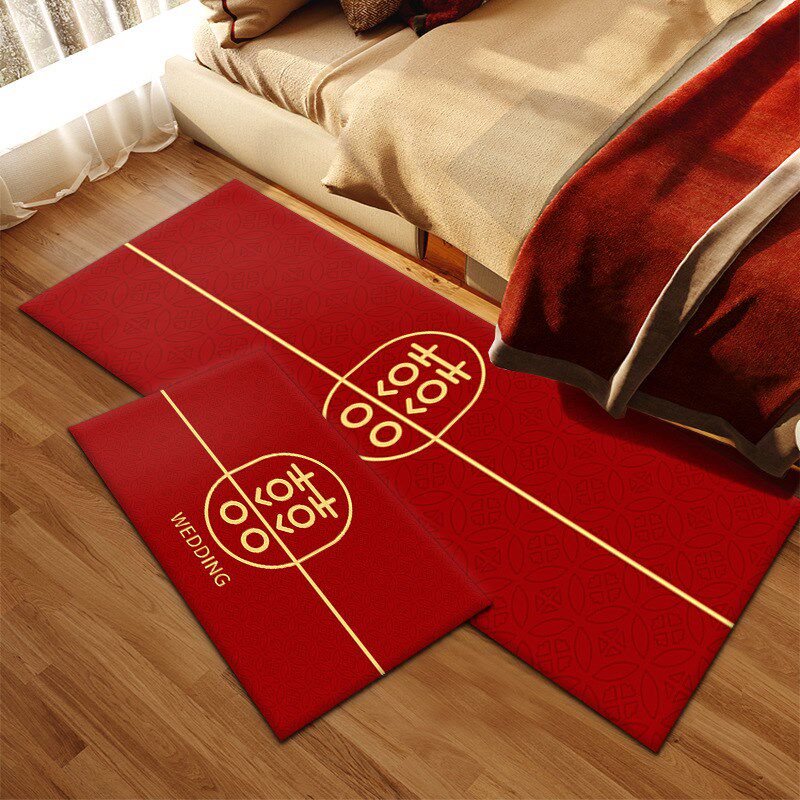 结婚地毯 卧室婚房床边两件套地垫 婚庆红色入户门垫喜字地毯