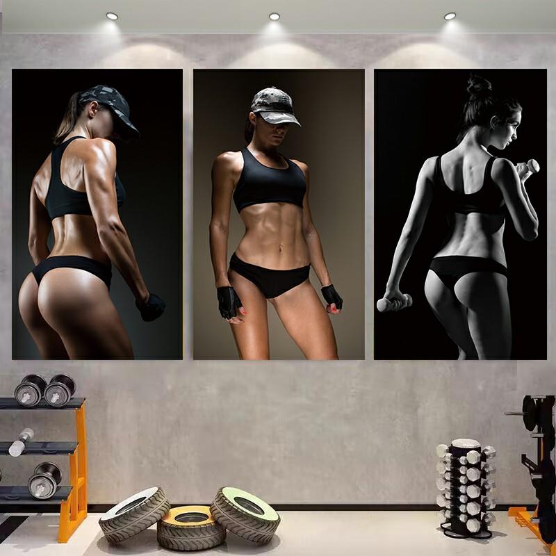 健身房励志海报自粘墙纸贴画健美美女马甲线图片宿舍墙装饰画墙布
