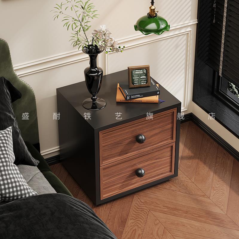 盛耐钢制中古风床头柜卧室家用环保铁皮床边斗柜收纳储物柜收纳柜