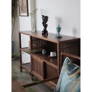 黑胡桃木餐边柜客厅茶水储物柜门厅柜实木玄关柜 墨兰工坊新中式