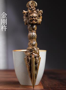天然绿檀木实木木雕金刚杵金刚镢摆件雕刻佛文玩手把件摆件挂件