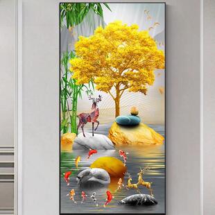 入口入口装饰画客厅对门挂画九鱼画过道走廊端墙壁画单幅竖版