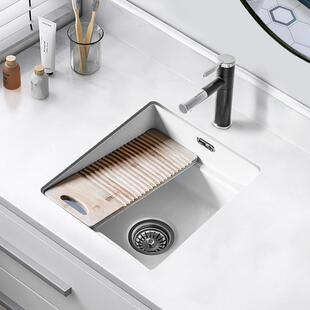 右侧搓衣板洗衣盆单盆移动搓板木搓衣板台下洗衣池超深20cm陶瓷盆