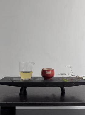 侘寂风黑色木质托盘长方形家用小型茶盘民宿高脚实木果盘装饰摆件