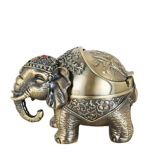 新款家用时尚家用烟灰缸办公室轻奢复古怀旧防风带盖金属烟缸