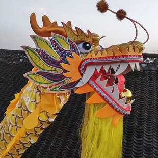 新款龙身舞龙道具黄龙优质密度绸布印花龙牛津布加厚贡缎烫金龙